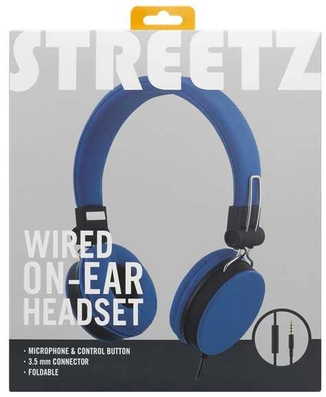 STREETZ ausinės su mikrofonu, sulankstomos, 3,5 mm, 1,5 m laidu, mėlynos HL-W201