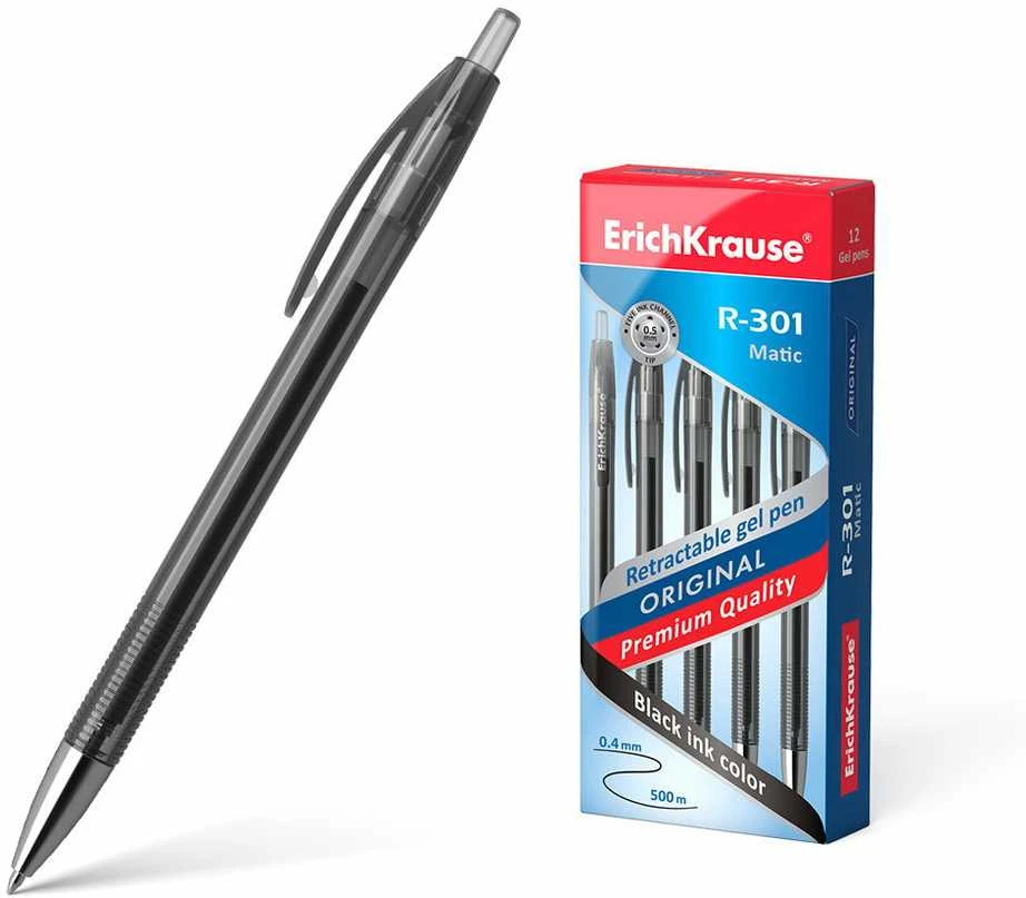 Automatinis gelinis rašiklis R-301 ORIGINAL GEL MATIC, ErichKrause, 0.5 mm, juodos sp.