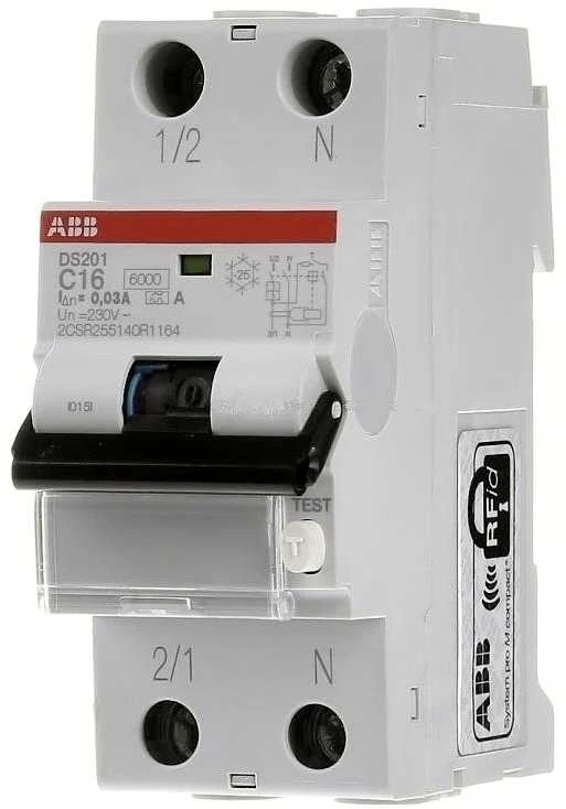 Automatinis išjungiklis su srovės nuotėkio rėle ABB, C, 16A, 30mA