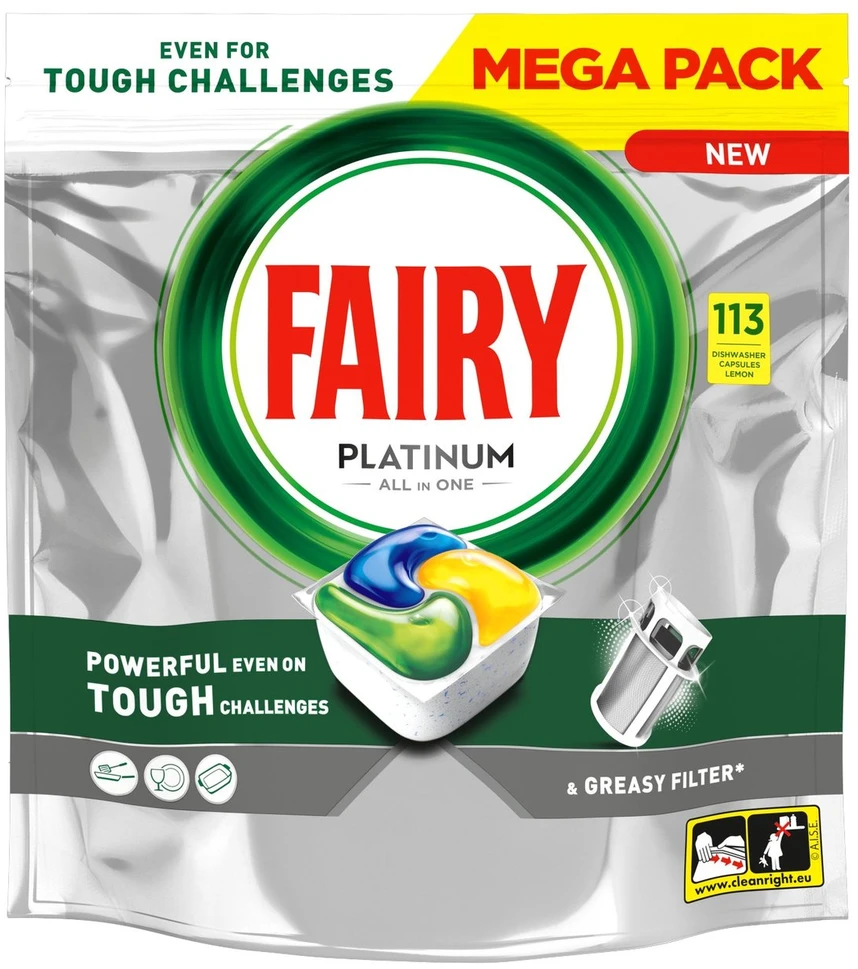 Fairy Platinum Plus All In One Lemon indaplovių tabletės, 40 vnt.
