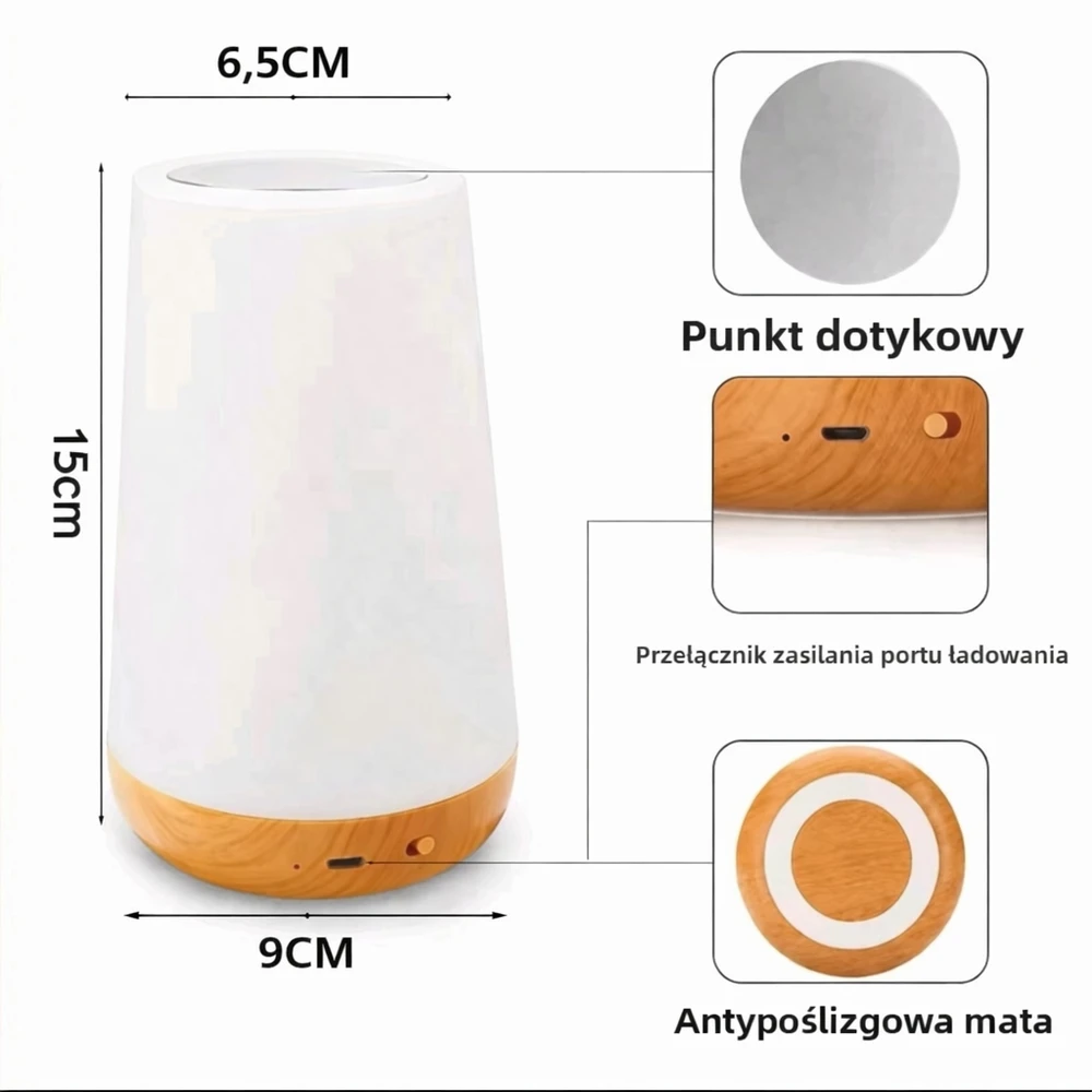 Auxmir Miegamojo naktinė lempa belaidė jutiklinė LED pritemdoma RGB šviesa
