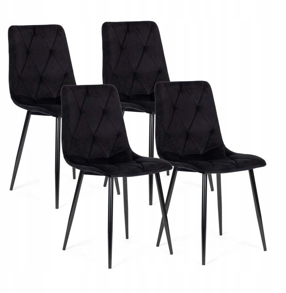 Av0cado 4 dygsniuotų aksominių valgomojo kėdžių rinkinys, elegantiškas komplektas, juodas