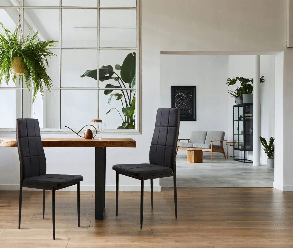 Av0cado 4 modernių minkštų dygsniuotų loft juodų valgomojo kėdžių rinkinys