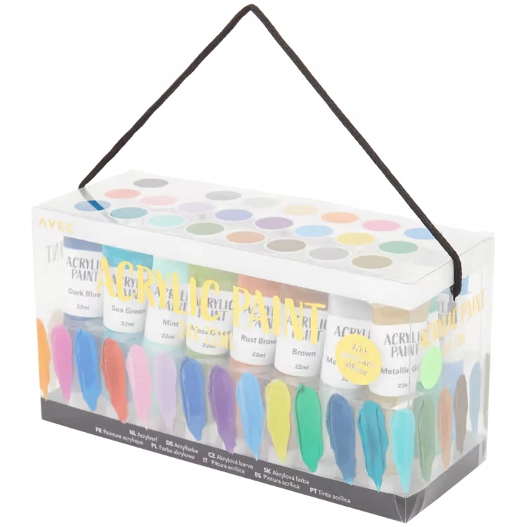 Avec AKRILINIAI DAŽAI DIDELIS AKRILINIŲ DAŽŲ RINKINYS 24x22ml METALLIKAI BALTI DAŽAI