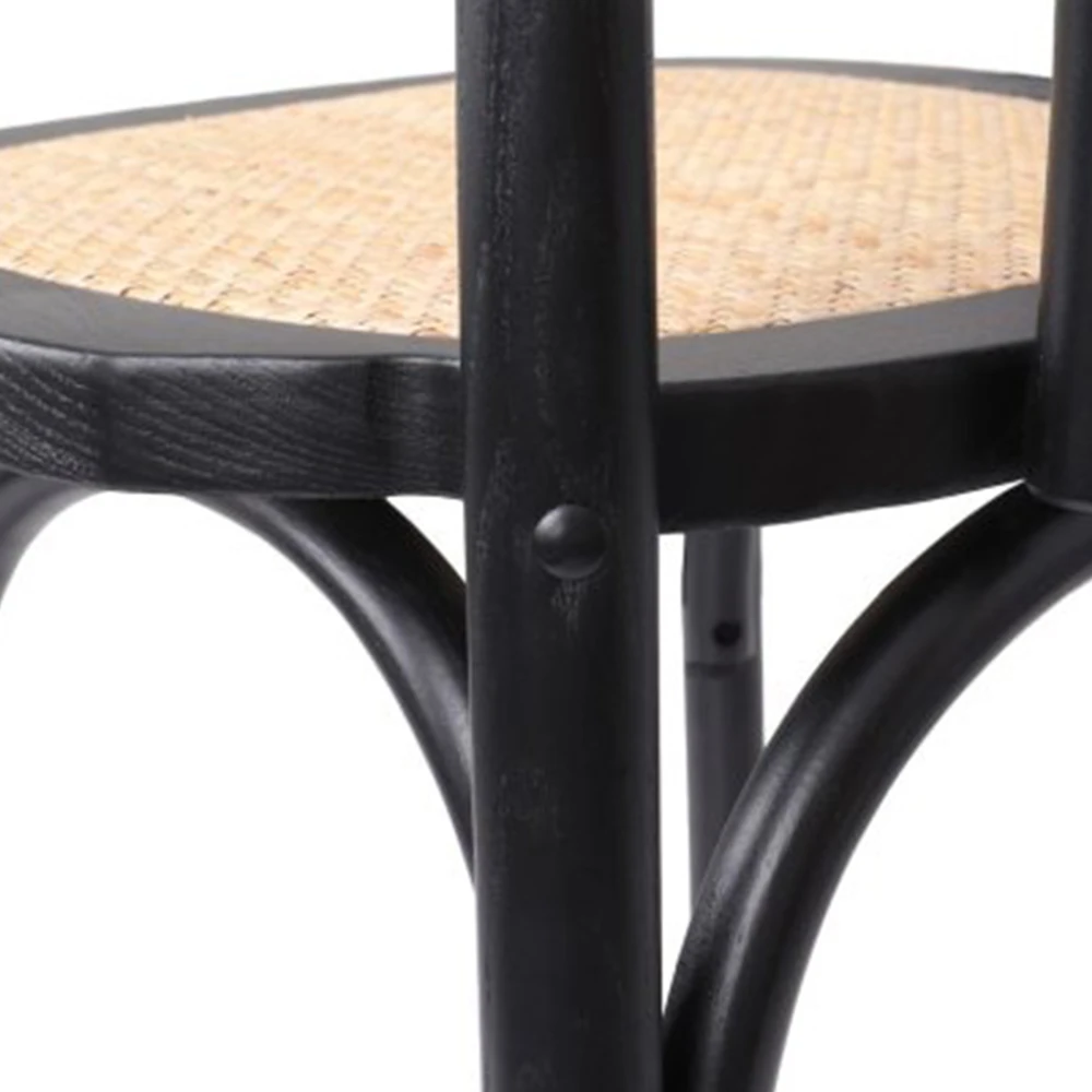 Avida Design Borgo Juodas Natural Rattan medinė kėdė Vintage Retro svetainės terasa