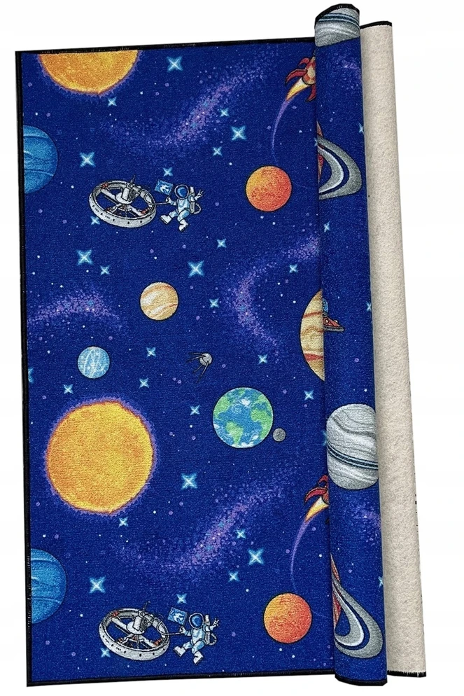 AW DYWAN Dziecięcy Mėlyna Kosmos Planety Gwiazdy Rakiety 180x220