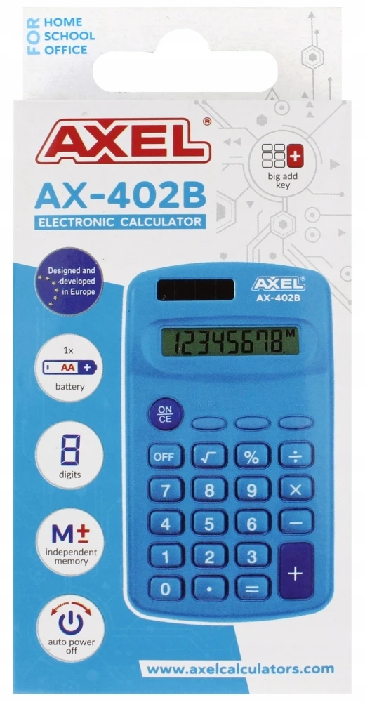 Axel Ax-402b skaičiuoklis, mėlynas, baterijomis maitinamas