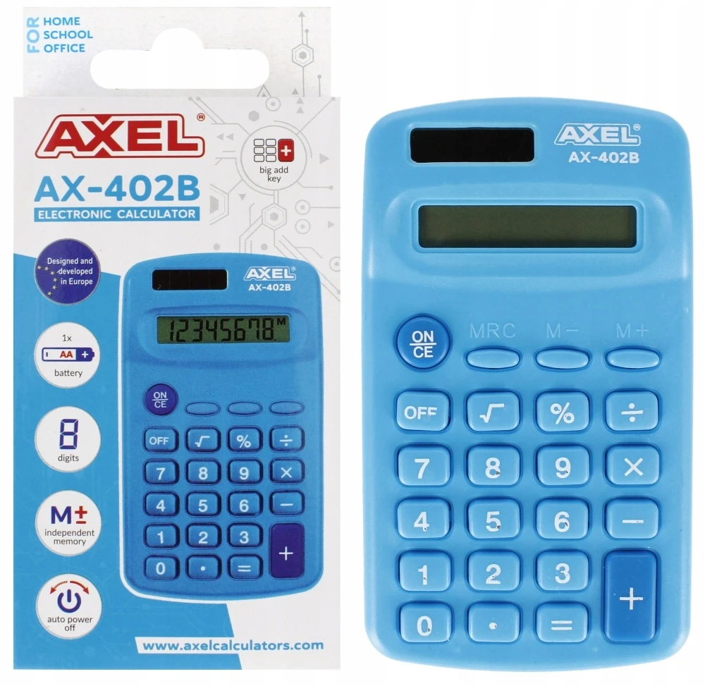 Axel Ax-402b skaičiuoklis, mėlynas, baterijomis maitinamas
