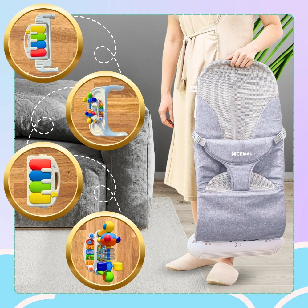 BABY BACKET, NICEKIDS sulankstomas svirtis + EDU RATTLE FOAM