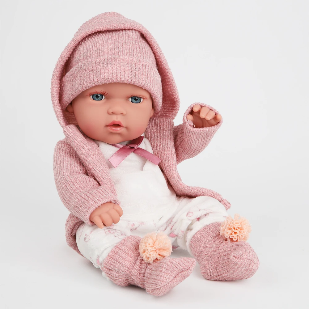 BABY Doll 30 cm NEŠĖLIŲ SĖDYNĖS KINDERPLAY ROŽINIŲ DRABUŽIŲ RINKINYS