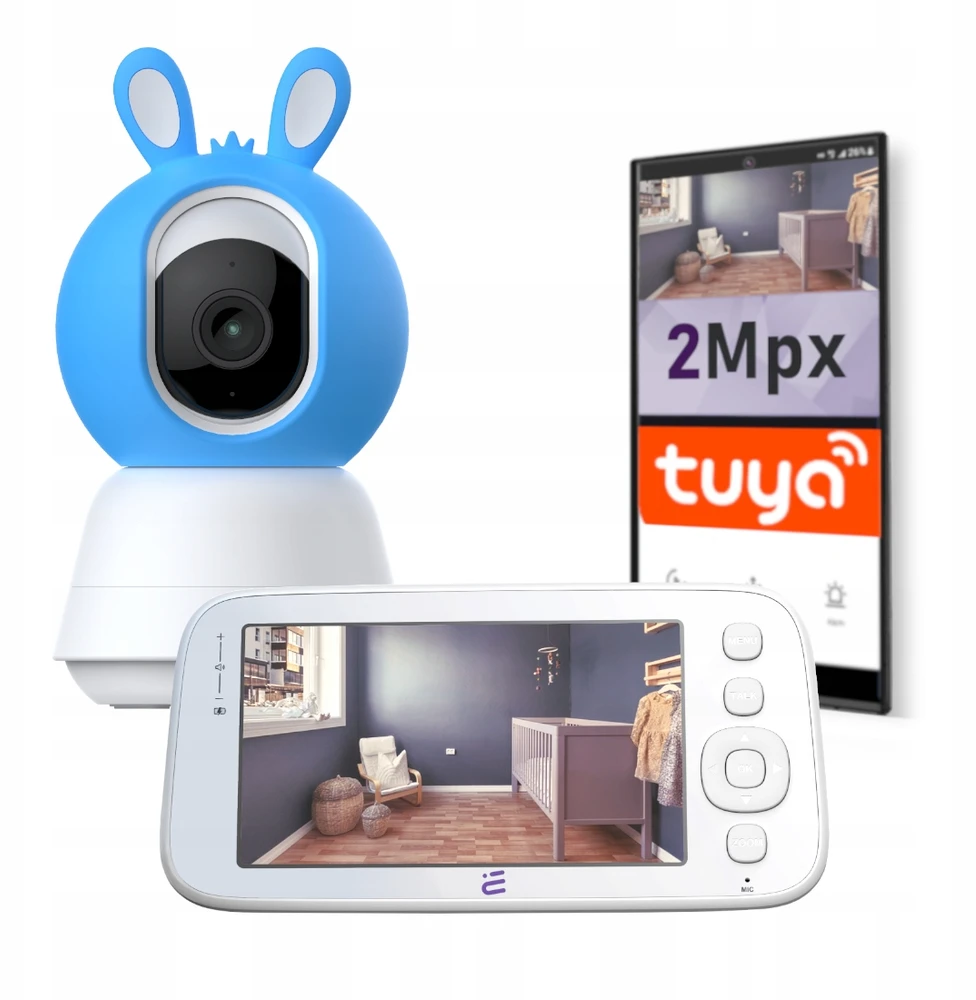 Mėlyna Smart Baby Monitorius Camera WiFi Rotating FHD Lullaby Alarm Baby Guard + Monitorius Mėlyna Encore View