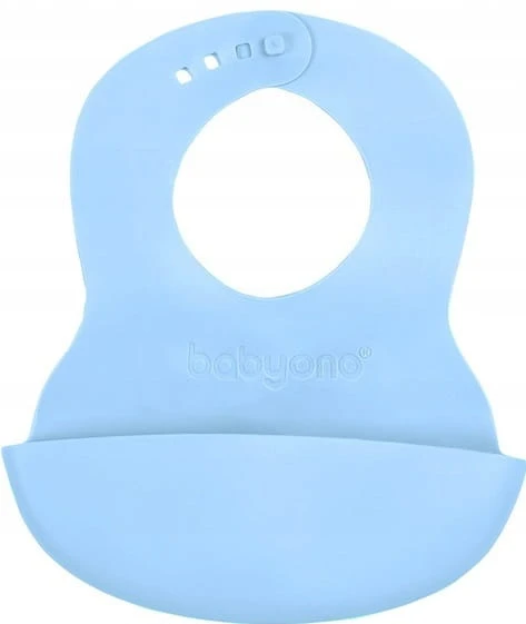 Baby Ono BabyOno mėlynas silikoninis seilinukas su reguliuojamu užsegimu