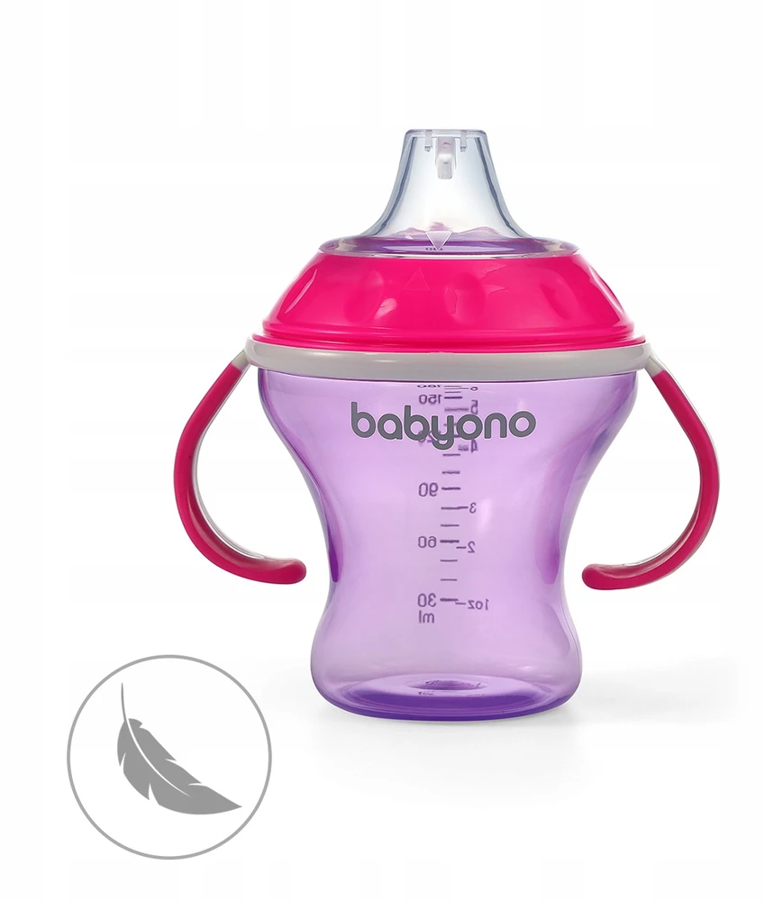 Baby Ono BabyOno neišsiliejantis puodelis minkštu snapeliu NATURAL NURSING, rožinis, 180 ml, 1456/02