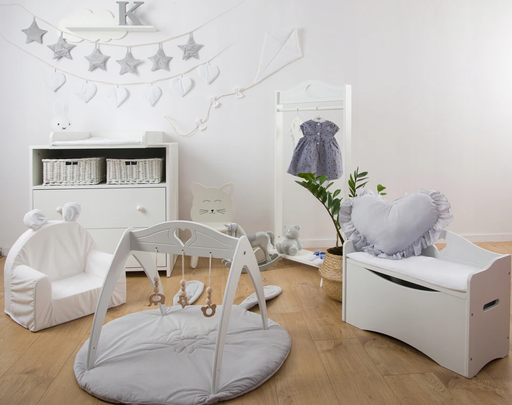 Baby Raj Skrzynia na zabawki indas vaikams siedzisko su poduszką beż/ serduszko