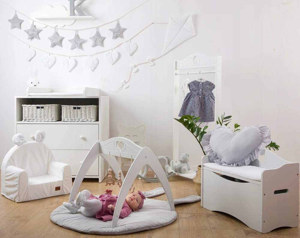 Baby Raj Vaikiška kėdutė su žaislų dėže - pilka širdelė