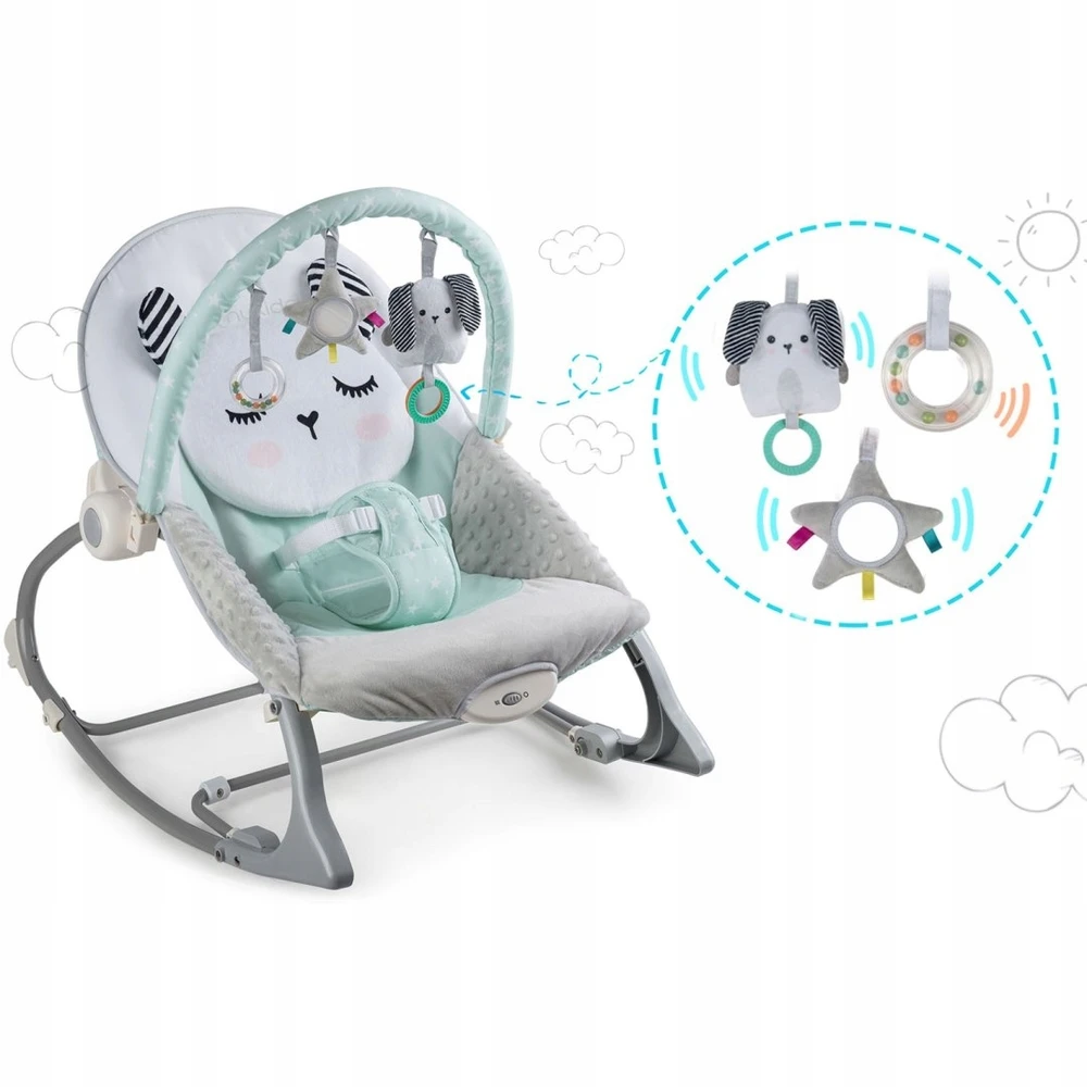 Baby Rocker Bouncer su vibraciniais galvos apdangalu žaislais 0-18kg Vaikams