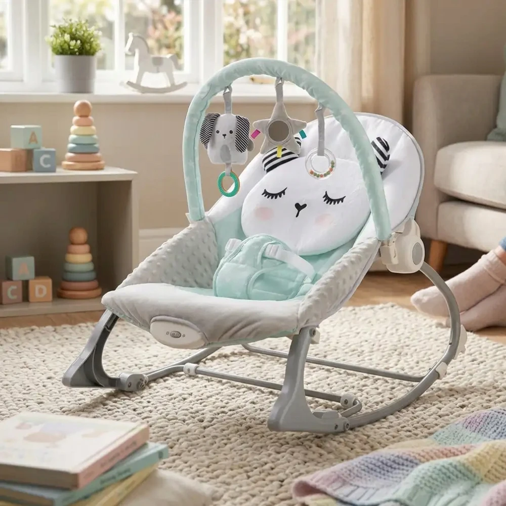 Baby Rocker Bouncer su vibraciniais galvos apdangalu žaislais 0-18kg Vaikams