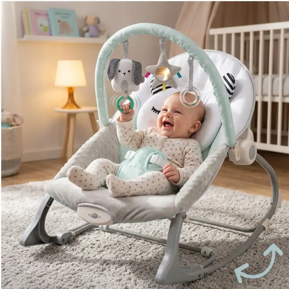 Baby Rocker Bouncer su vibraciniais galvos apdangalu žaislais 0-18kg Vaikams