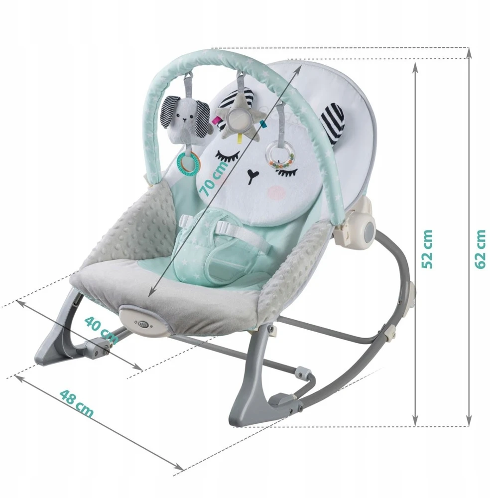 Baby Rocker Bouncer su vibraciniais galvos apdangalu žaislais 0-18kg Vaikams