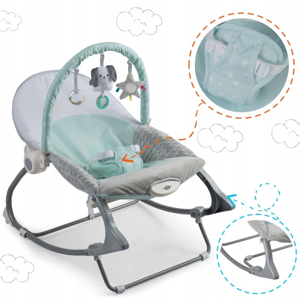Baby Rocker Bouncer su vibraciniais galvos apdangalu žaislais 0-18kg Vaikams