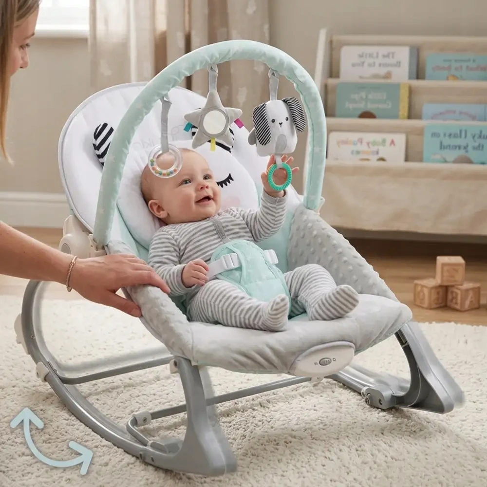 Baby Rocker Bouncer su vibraciniais galvos apdangalu žaislais 0-18kg Vaikams