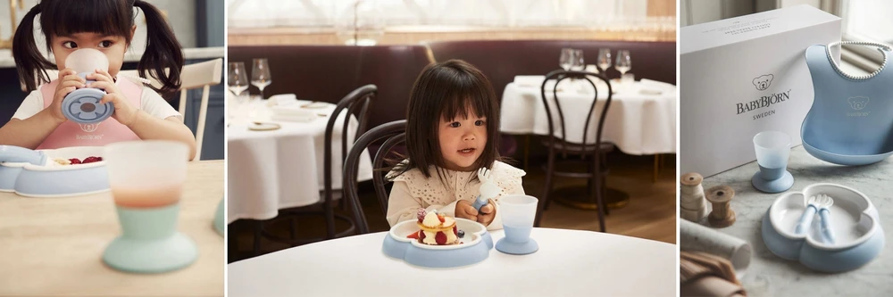 BabyBjorn Mealtime 3in1 maitinimo rinkinys, lėkštė, seilinukas, BLW stalo įrankiai