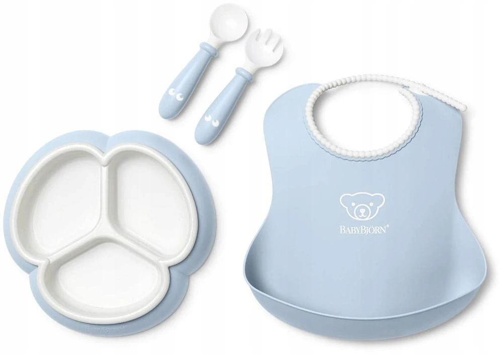 BabyBjorn Mealtime 3in1 maitinimo rinkinys, lėkštė, seilinukas, BLW stalo įrankiai