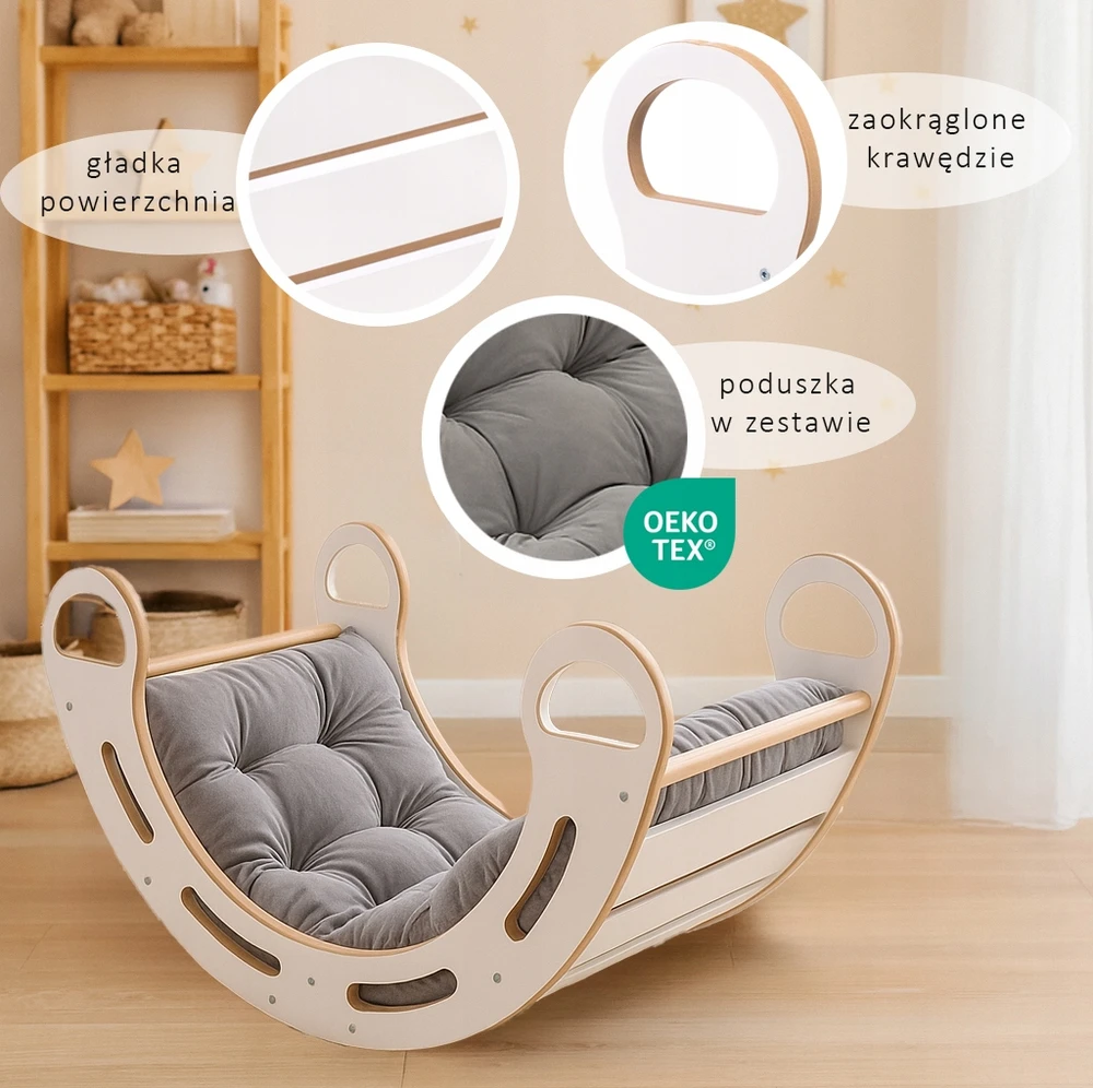 Babylike Montessori rokeris 100 cm su pilka aksomine pagalvėle