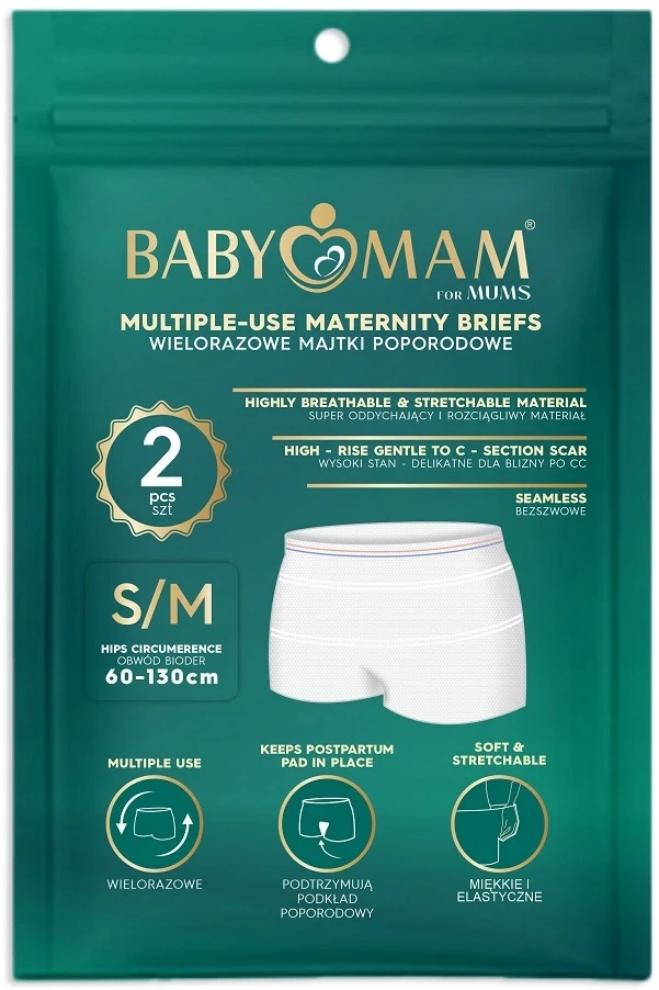BABYMAM DAUGkartinio naudojimo KELNĖS PO GIMdymo S/M 2 vnt., Tinklelio
