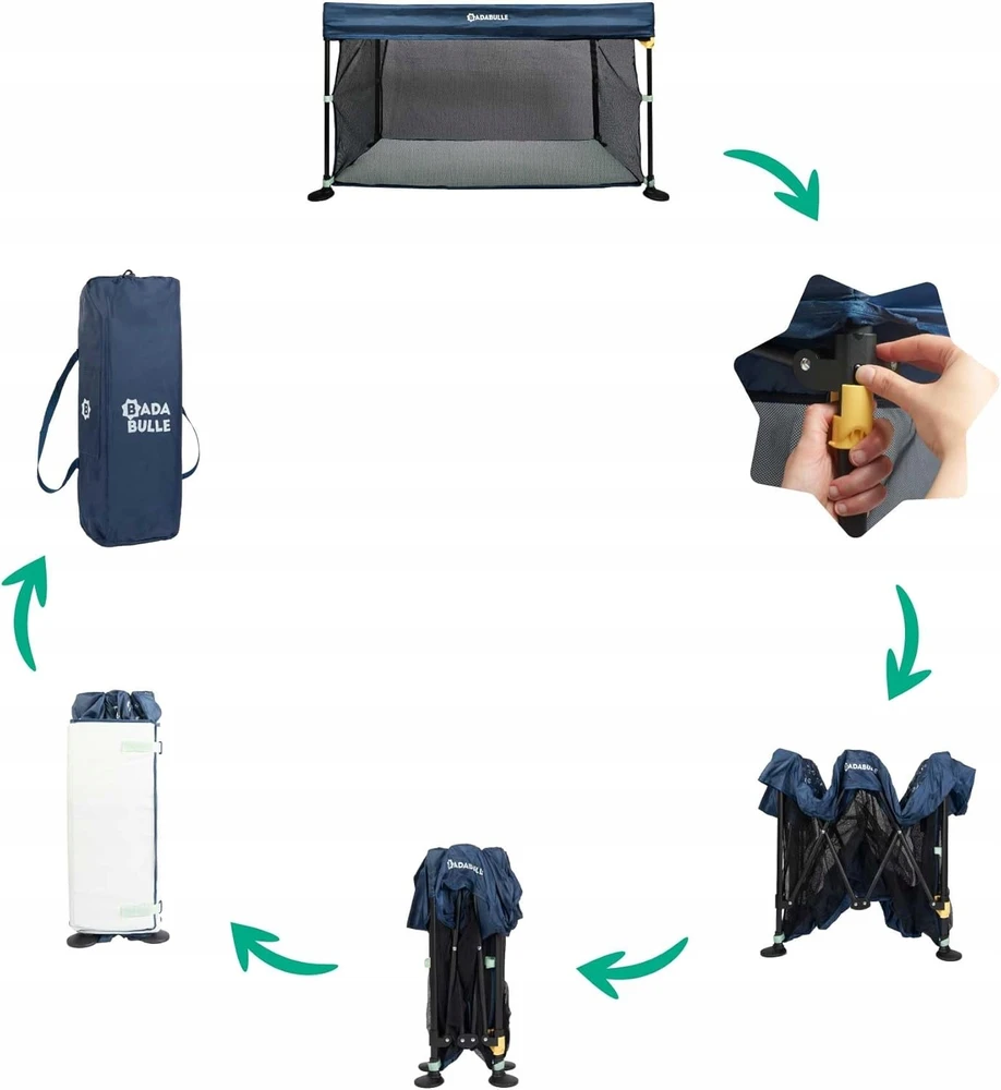 Babymoov Badabulle Lit Parapluie Easy Clip - Lengvai sulankstomas ir išskleidžiamas - Lengvas ir kompaktiškas lova su nešiojamu krepšiu - Čiužinys įtrauktas