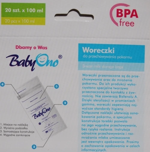 BabyOno Maišeliai motinos pienui laikyti ir užšaldyti 150 ml, 20 vnt.