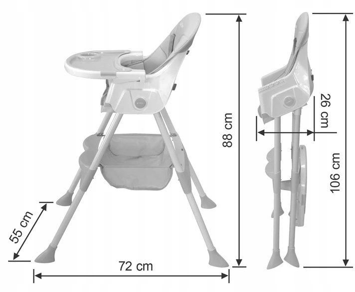 BabyStar VAIKŲ MAITINIMO KĖDĖ, sulankstoma, STALAS, DĖKLĖ, 3 viename PRIEDAI MILUTO