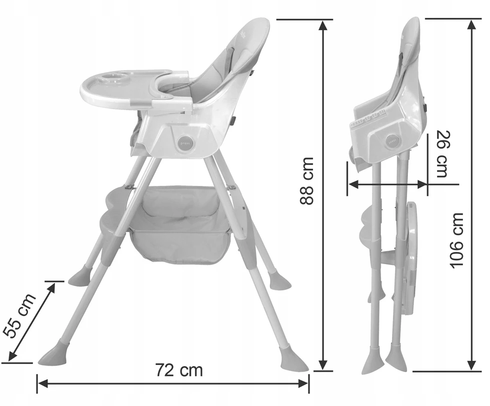 BabyStar VAIKŲ MAITINIMO KĖDĖ, sulankstoma, STALAS, DĖKLĖ, 3 viename PRIEDAI MILUTO