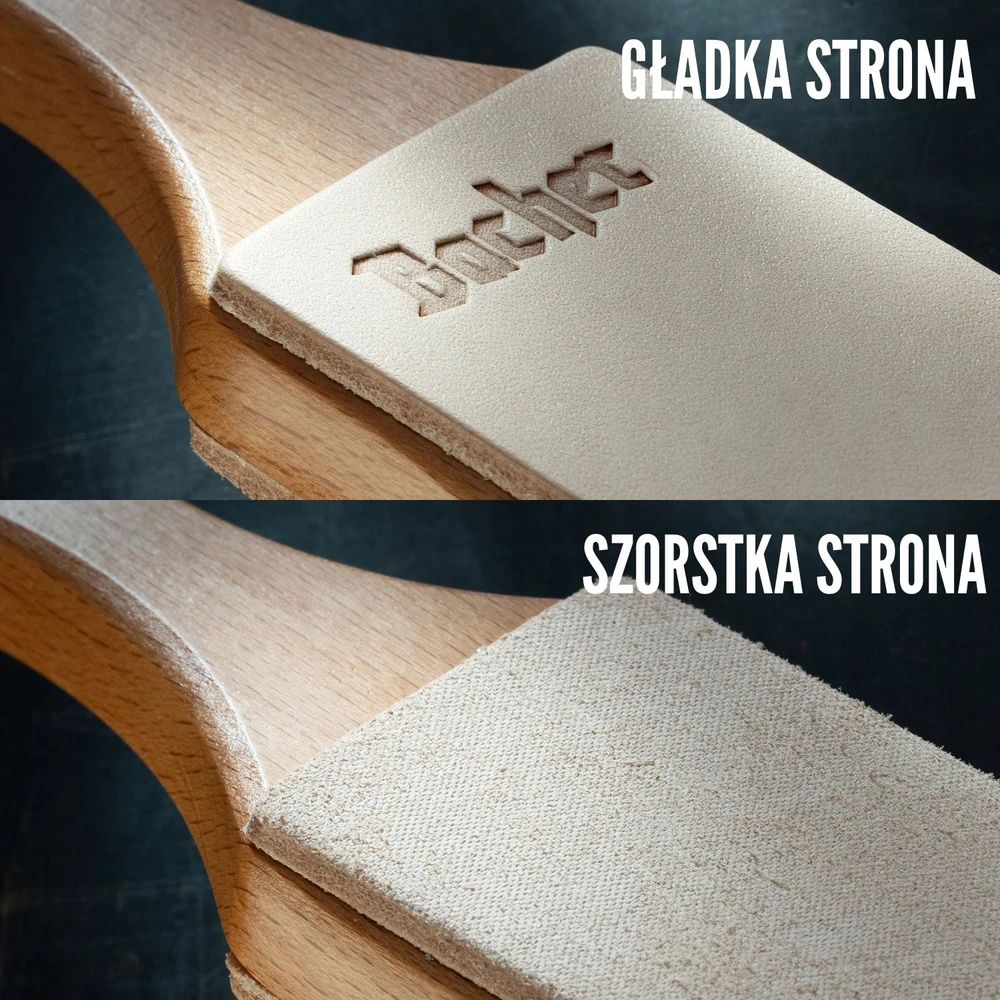 BACHER odinis peilių galąstuvas, dvipusis diržas + 4 pastos, losjonas