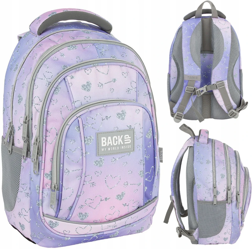 Derform Back Up Kuprinė "backup" 26l, daug skyrių, pastelės ir sidabrinės širdys