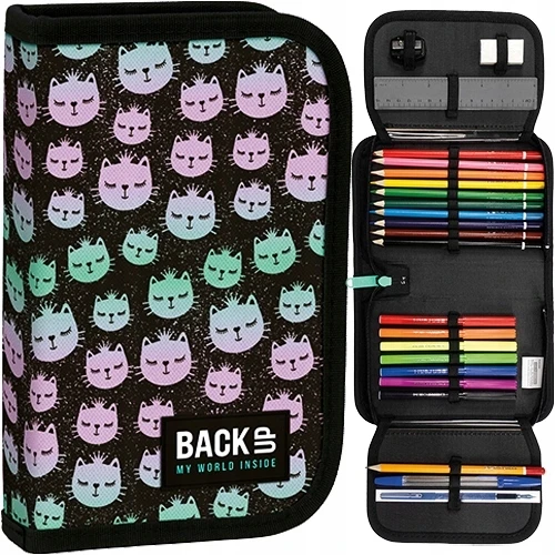 Back Up Kuprinė su pieštukais Backup Rainbow Cat, 1 skyrius, su priedais