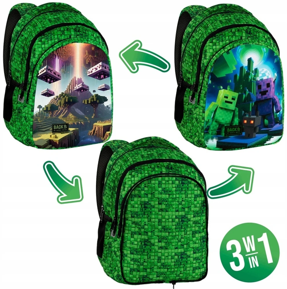 Back Up Kuprinė SZKOLNY GAMINGOWY MINECRAFT 3W1 DLA GRACZA CHLOPCA GAMERA DO SZKOLY