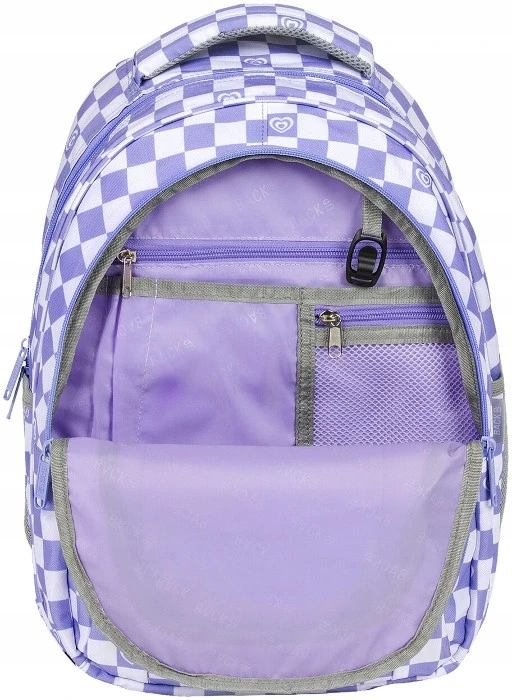 Back Up Mokyklinė kuprinė Backup 26l, šachmatinė balta-violetinė