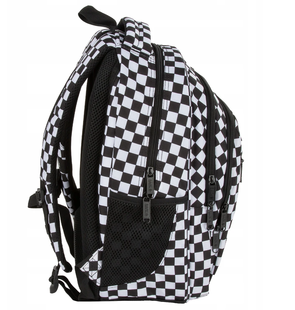 Derform Back Up Mokyklinė kuprinė jaunimui, 26l, juoda-balta "šachmatinė"