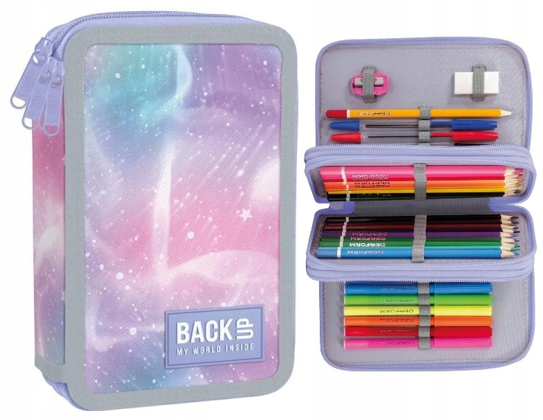 Back Up Trys skyrių mokyklinė penalė su priedais Pastel Kosmos