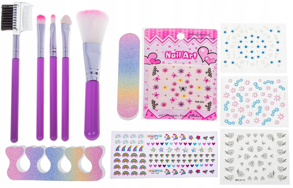 Bajkowy Kuferek MAKIAŽAS IR NAGŲ KOSMETIKOS RINKINYS RAINBOW MAKE UP NAGŲ LAKAS