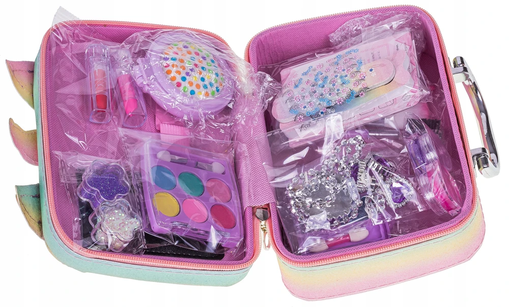 Bajkowy Kuferek MAKIAŽAS IR NAGŲ KOSMETIKOS RINKINYS RAINBOW MAKE UP NAGŲ LAKAS