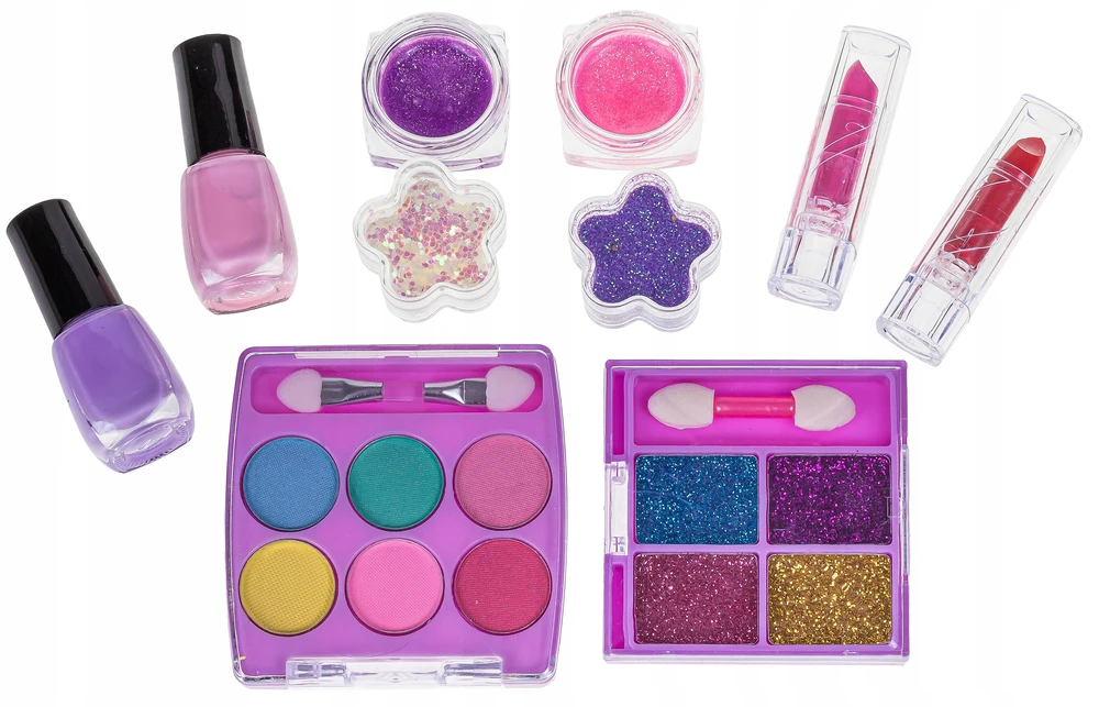 Bajkowy Kuferek MAKIAŽAS IR NAGŲ KOSMETIKOS RINKINYS RAINBOW MAKE UP NAGŲ LAKAS