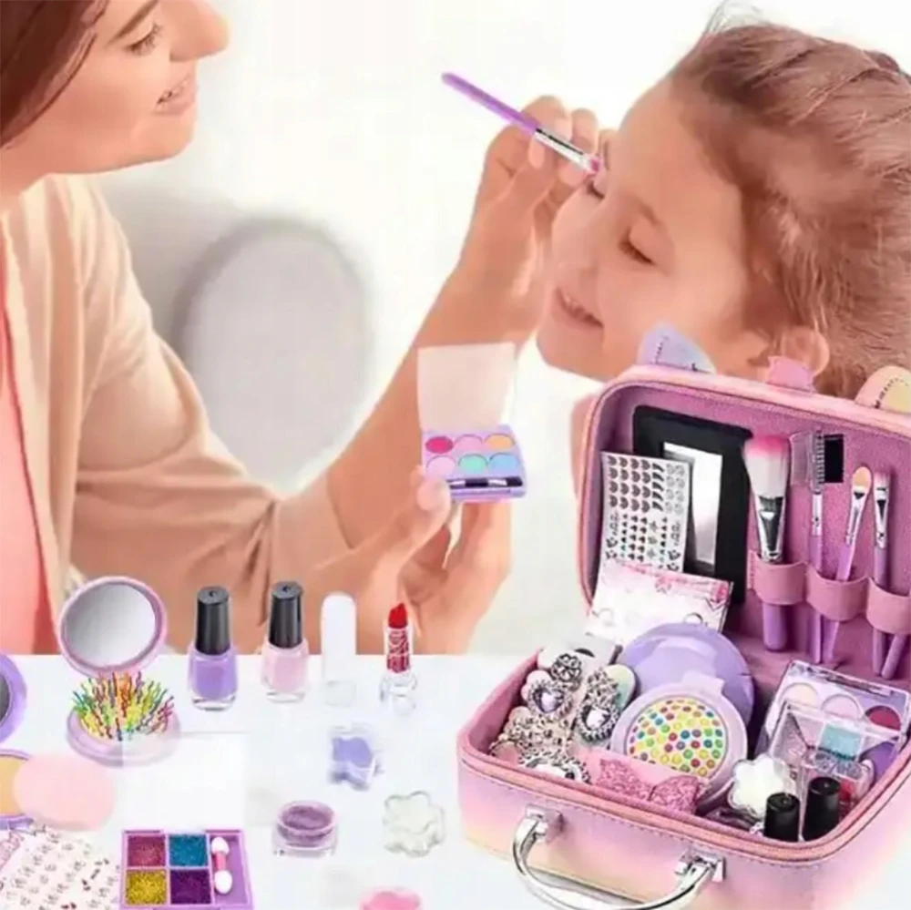 Bajkowy Kuferek MAKIAŽAS IR NAGŲ KOSMETIKOS RINKINYS RAINBOW MAKE UP NAGŲ LAKAS