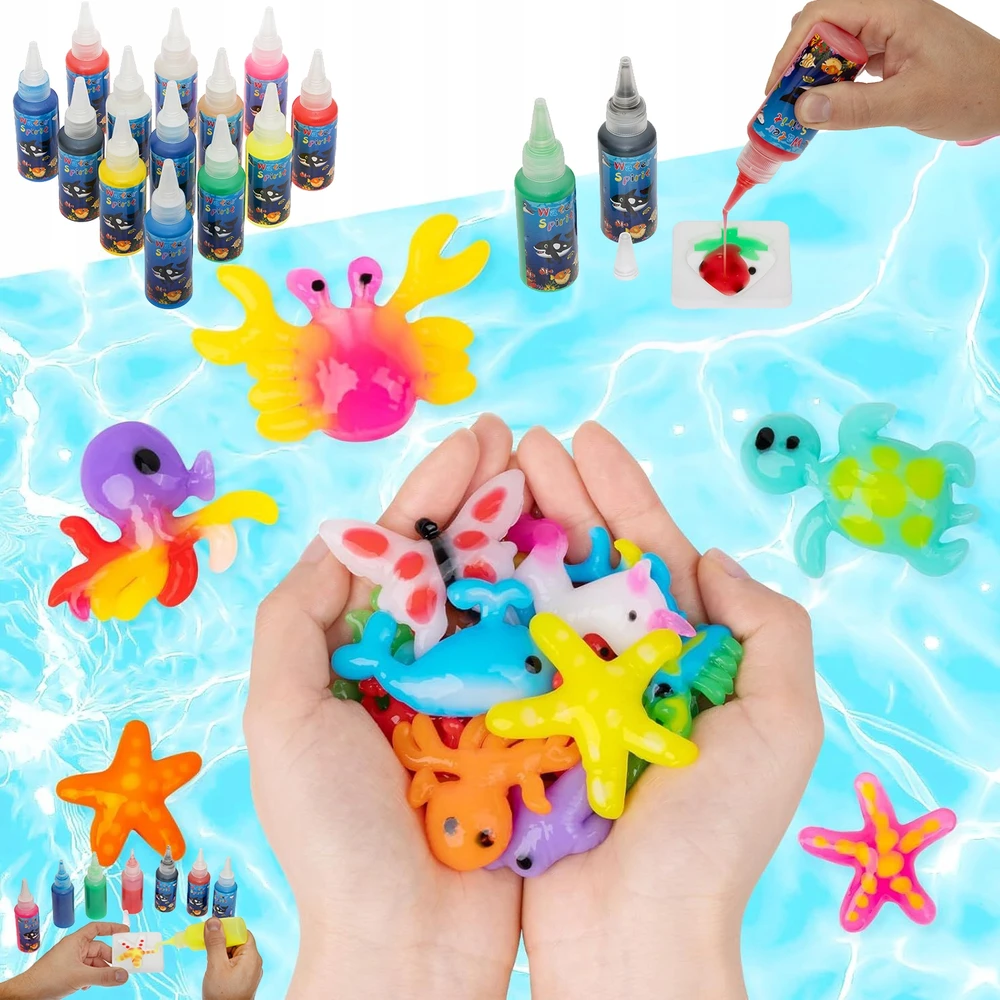 Bajkowy Kuferek PLASTIKINĖS VANDENS MASĖS GELĖS, KURIAMAS „Pasidaryk pats“ FIGGULĖMS KURTI 13 AQUA SPALVŲ RINKINYS
