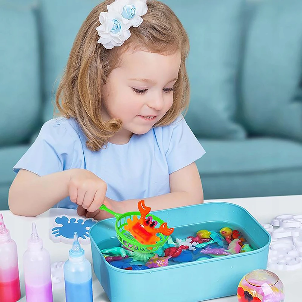 Bajkowy Kuferek PLASTIKINĖS VANDENS MASĖS GELĖS, KURIAMAS „Pasidaryk pats“ FIGGULĖMS KURTI 13 AQUA SPALVŲ RINKINYS