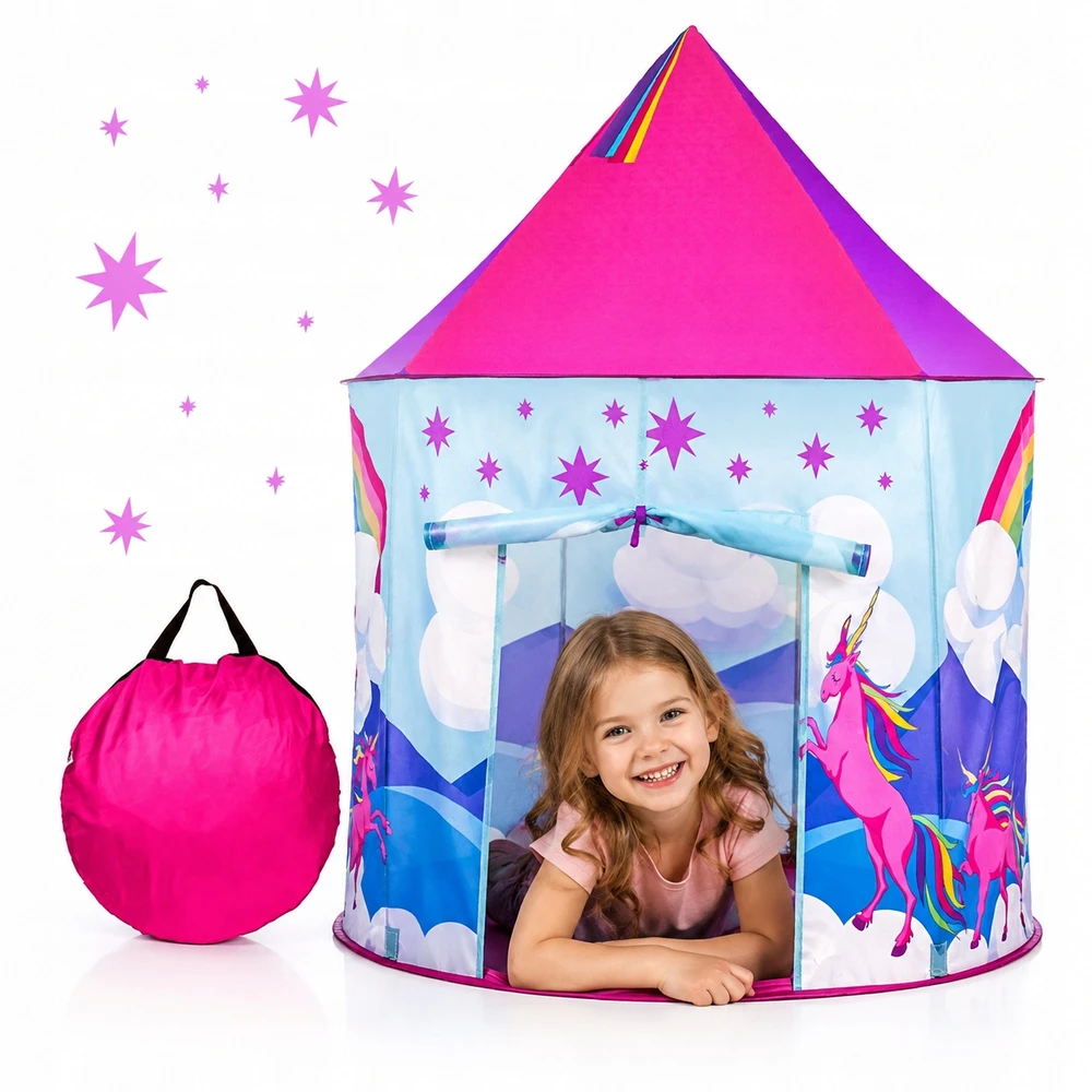 Bakalu Vaikiška palapinė Princess Palace Unicorn Rožinė Castle Didelė 130 cm