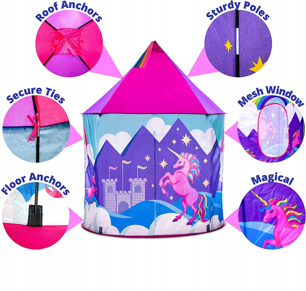 Bakalu Vaikiška palapinė Princess Palace Unicorn Rožinė Castle Didelė 130 cm