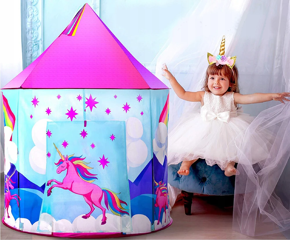 Bakalu Vaikiška palapinė Princess Palace Unicorn Rožinė Castle Didelė 130 cm