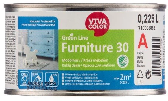 Baldų dažai VIVACOLOR Žalias LINE FURNITURE 30, pusiau matiniai, 225 ml